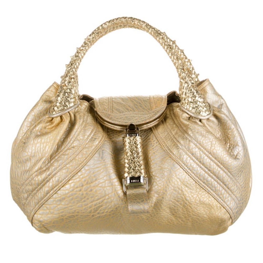 Fendi Gold Holographic Textured Spy Leather Bag